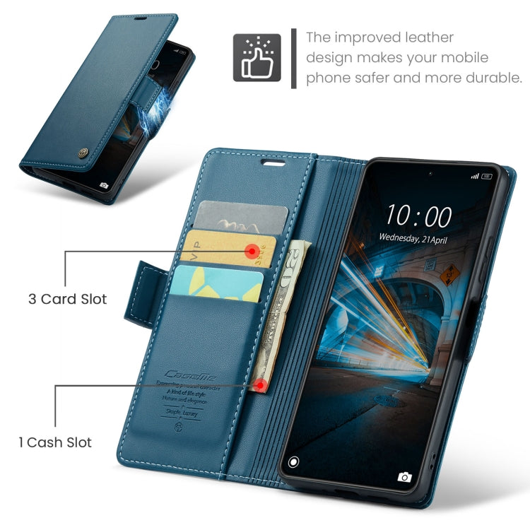 Pour Xiaomi 14 Étui de téléphone en cuir avec texture litchi, boucle papillon et protection RFID CaseMe 023 (Bleu)