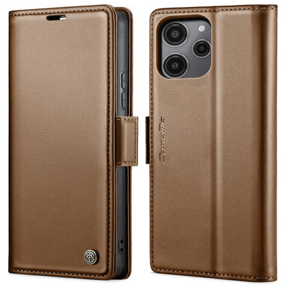 For Xiaomi Poco C65 4G CaseMe 023 Butterfly Buckle Litchi Texture RFID Anti-theft Leather Phone Case(Brown)