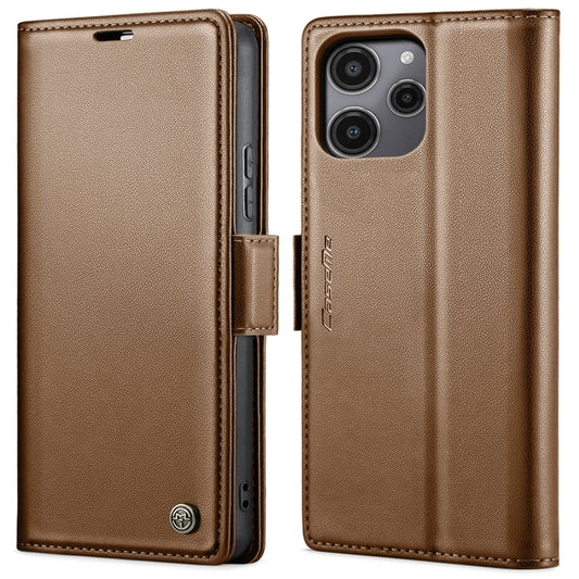 For Xiaomi Poco C65 4G CaseMe 023 Butterfly Buckle Litchi Texture RFID Anti-theft Leather Phone Case(Brown)