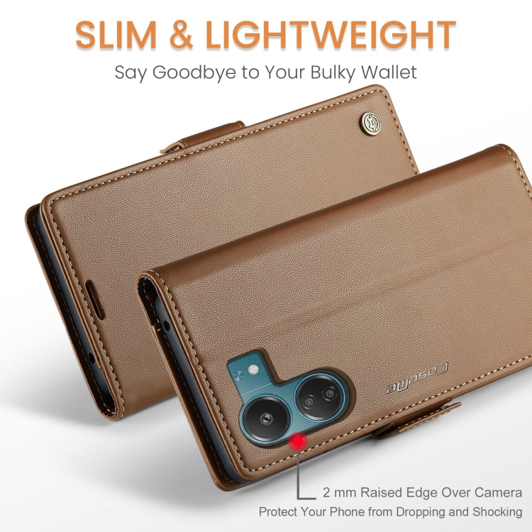 For Xiaomi Poco C65 4G CaseMe 023 Butterfly Buckle Litchi Texture RFID Anti-theft Leather Phone Case(Brown)