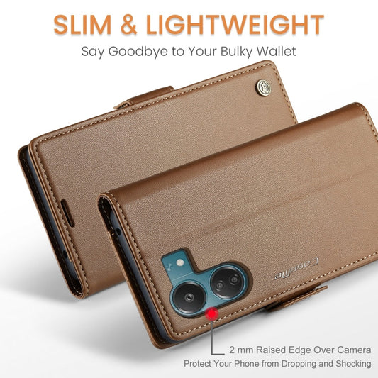 For Xiaomi Poco C65 4G CaseMe 023 Butterfly Buckle Litchi Texture RFID Anti-theft Leather Phone Case(Brown)