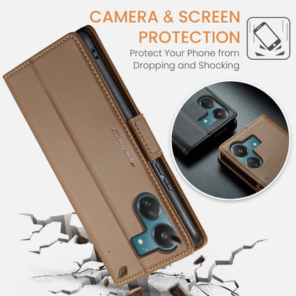 For Xiaomi Poco C65 4G CaseMe 023 Butterfly Buckle Litchi Texture RFID Anti-theft Leather Phone Case(Brown)