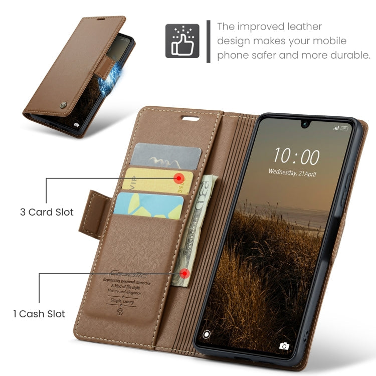 For Xiaomi Poco C65 4G CaseMe 023 Butterfly Buckle Litchi Texture RFID Anti-theft Leather Phone Case(Brown)