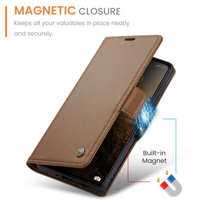 For Xiaomi Poco C65 4G CaseMe 023 Butterfly Buckle Litchi Texture RFID Anti-theft Leather Phone Case(Brown)