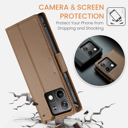 For Xiaomi Redmi Note 13 5G CaseMe 023 Butterfly Buckle Litchi Texture RFID Anti-theft Leather Phone Case(Brown)