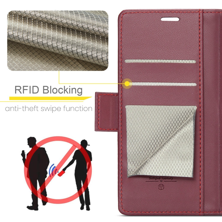 For Xiaomi Redmi Note 13 5G CaseMe 023 Butterfly Buckle Litchi Texture RFID Anti-theft Leather Phone Case(Wine Red)