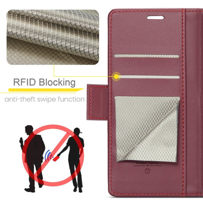 For Xiaomi Redmi Note 13 5G CaseMe 023 Butterfly Buckle Litchi Texture RFID Anti-theft Leather Phone Case(Wine Red)