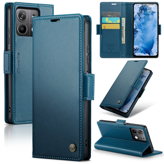 For Xiaomi Redmi Note 13 5G CaseMe 023 Butterfly Buckle Litchi Texture RFID Anti-theft Leather Phone Case(Blue)