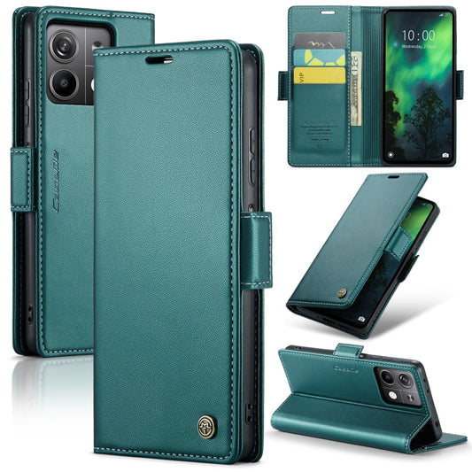 Pour Xiaomi Redmi Note 13 5G Étui de téléphone en cuir anti-vol RFID texture litchi avec boucle papillon CaseMe 023 (bleu nacré)