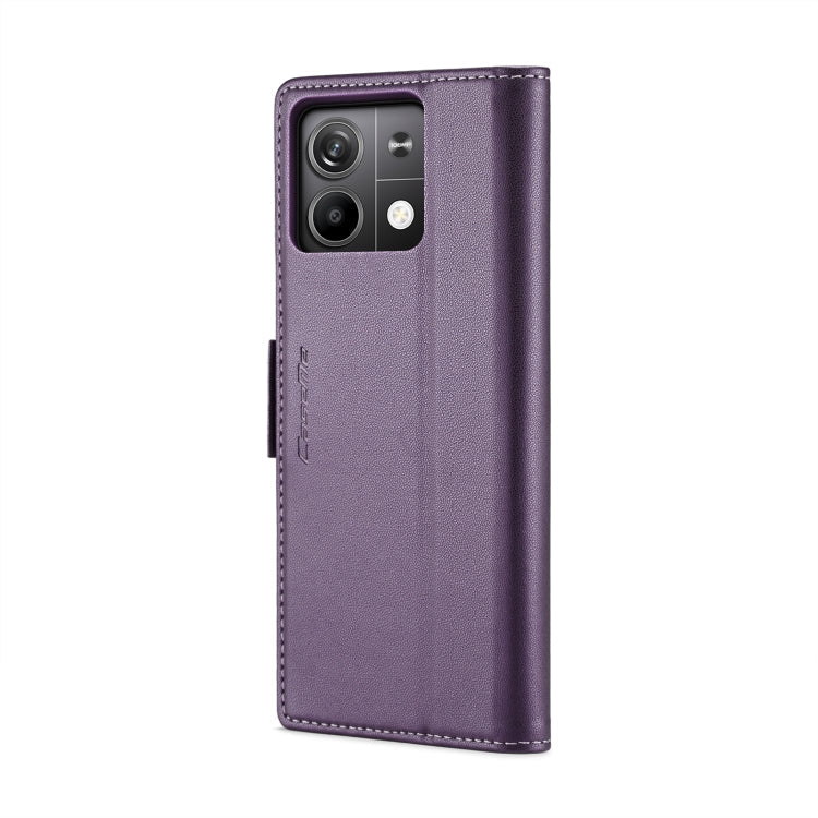 Pour Xiaomi Redmi Note 13 5G Étui de téléphone en cuir anti-vol RFID CaseMe 023 avec boucle papillon et texture litchi (Violet Nacré)