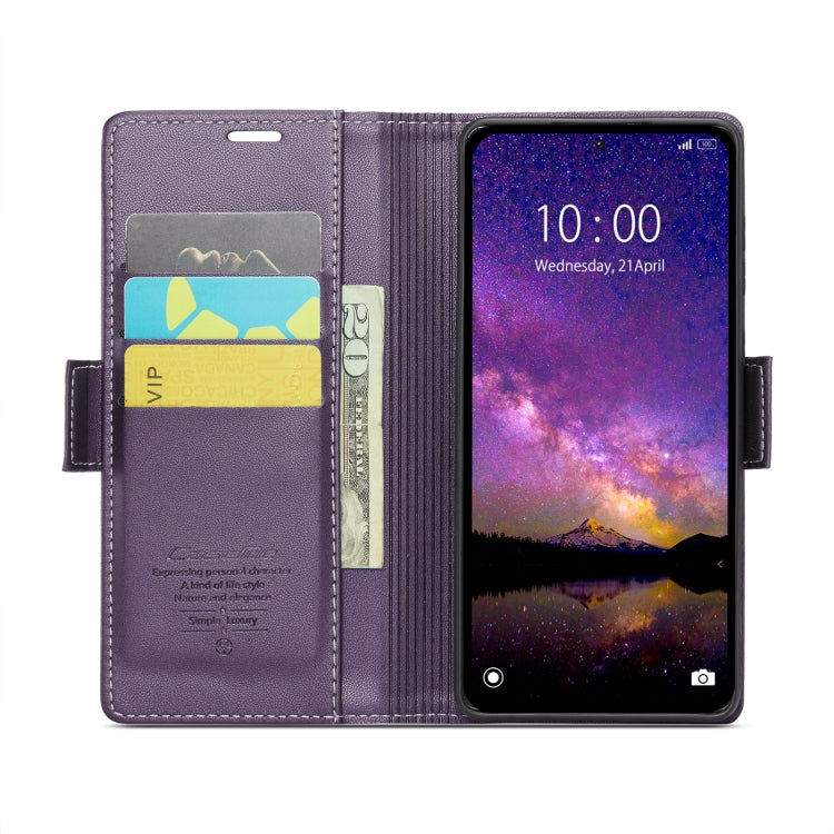 Pour Xiaomi Redmi Note 13 5G Étui de téléphone en cuir anti-vol RFID CaseMe 023 avec boucle papillon et texture litchi (Violet Nacré)