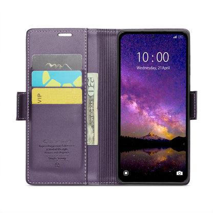 Pour Xiaomi Redmi Note 13 5G Étui de téléphone en cuir anti-vol RFID CaseMe 023 avec boucle papillon et texture litchi (Violet Nacré)