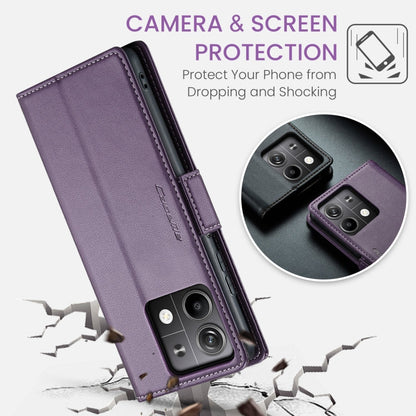 Pour Xiaomi Redmi Note 13 5G Étui de téléphone en cuir anti-vol RFID CaseMe 023 avec boucle papillon et texture litchi (Violet Nacré)