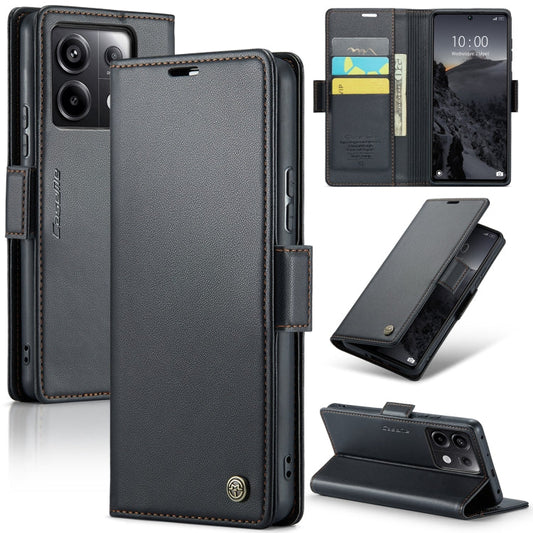 Pour Xiaomi Redmi Note 13 Pro 5G Étui de téléphone en cuir anti-vol RFID texture litchi avec boucle papillon CaseMe 023 (noir)
