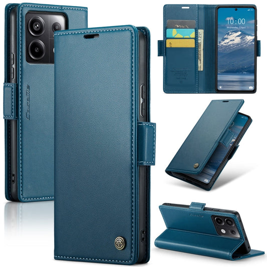 Pour Xiaomi Redmi Note 13 Pro 5G Étui de téléphone en cuir anti-vol RFID à texture litchi avec boucle papillon CaseMe 023 (Bleu)