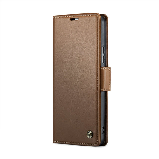 For Xiaomi Poco X6 5G CaseMe 023 Butterfly Buckle Litchi Texture RFID Anti-theft Leather Phone Case(Brown)