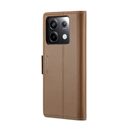 For Xiaomi Poco X6 5G CaseMe 023 Butterfly Buckle Litchi Texture RFID Anti-theft Leather Phone Case(Brown)