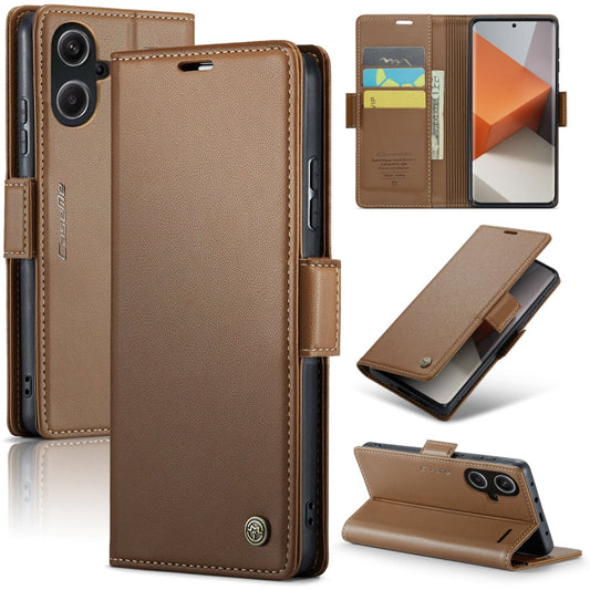 Pour Xiaomi Redmi Note 13 Pro+ 5G Étui Caseme 023 Papillon Boucle Texture Litchi RFID Antivol Étui en Cuir pour Téléphone (Marron)