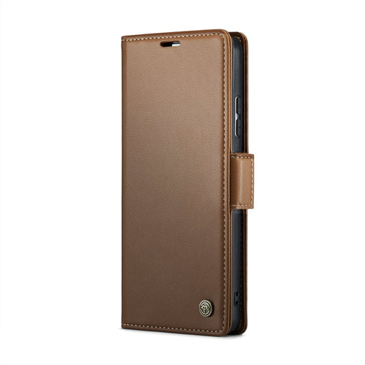 Pour Xiaomi Redmi Note 13 Pro+ 5G Étui Caseme 023 Papillon Boucle Texture Litchi RFID Antivol Étui en Cuir pour Téléphone (Marron)