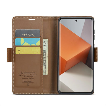 For Xiaomi Redmi Note 13 Pro+ 5G CaseMe 023 Butterfly Buckle Litchi Texture RFID Anti-theft Leather Phone Case(Brown)