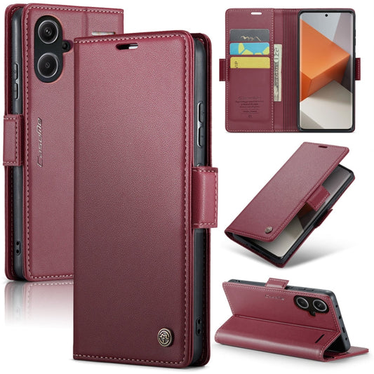 Pour Xiaomi Redmi Note 13 Pro+ 5G Étui Caseme 023 Papillon Boucle Texture Litchi RFID Anti-vol Étui de Téléphone en Cuir (Rouge Vin)