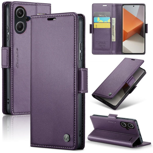 Pour Xiaomi Redmi Note 13 Pro+ 5G Étui Caseme 023 Papillon Boucle Litchi Texture RFID Anti-vol Étui de Téléphone en Cuir (Violet Nacré)