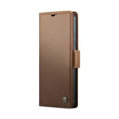 For Xiaomi Redmi Note 13 4G CaseMe 023 Butterfly Buckle Litchi Texture RFID Anti-theft Leather Phone Case(Brown)