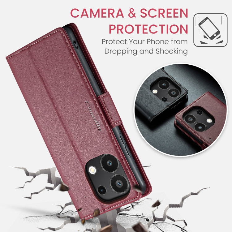 For Xiaomi Redmi Note 13 4G CaseMe 023 Butterfly Buckle Litchi Texture RFID Anti-theft Leather Phone Case(Wine Red)