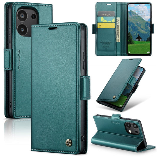 Pour Xiaomi Redmi Note 13 4G Étui papillon CaseMe 023 en cuir texture litchi avec anti-RFID (Bleu perle)