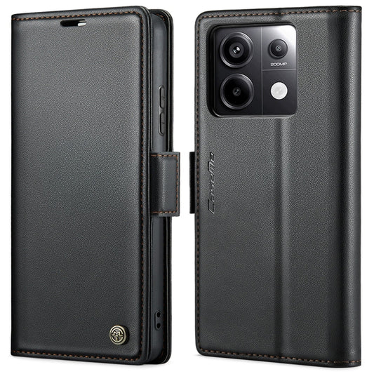 Pour Xiaomi Redmi Note 13 Pro 4G Étui de téléphone en cuir anti-vol RFID texturé litchi avec boucle papillon CaseMe 023 (Noir)