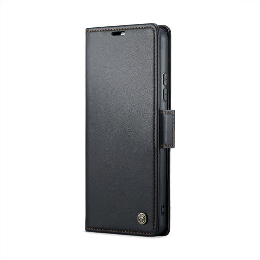 Pour Xiaomi Redmi Note 13 Pro 4G Étui de téléphone en cuir anti-vol RFID texturé litchi avec boucle papillon CaseMe 023 (Noir)