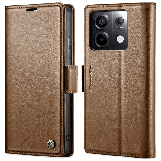 Pour Xiaomi Redmi Note 13 Pro 4G Étui de téléphone en cuir anti-vol RFID texturé Litchi avec boucle papillon CaseMe 023 (marron)