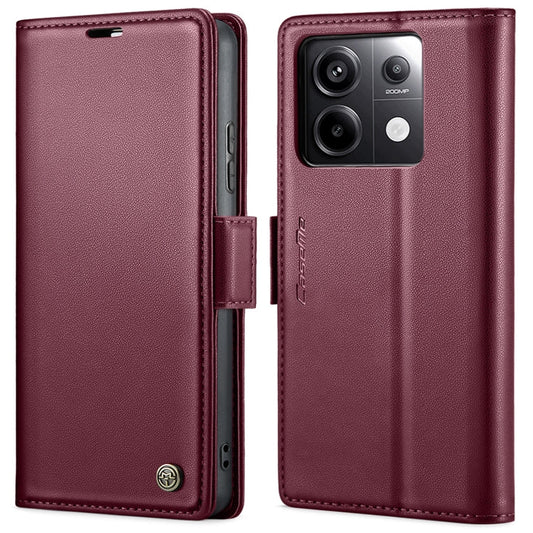 Pour Xiaomi Redmi Note 13 Pro 4G Étui de téléphone en cuir anti-vol RFID CaseMe 023 avec boucle papillon et texture litchi (Rouge Vin)