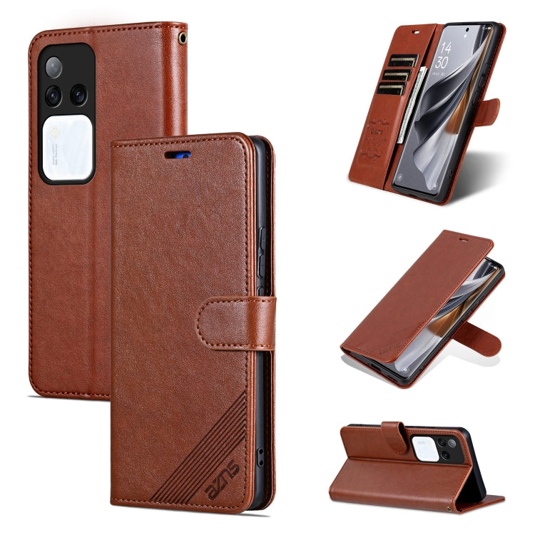 Pour étui de téléphone en cuir rabattable à texture peau de mouton AZNS pour vivo S18 Pro (marron)