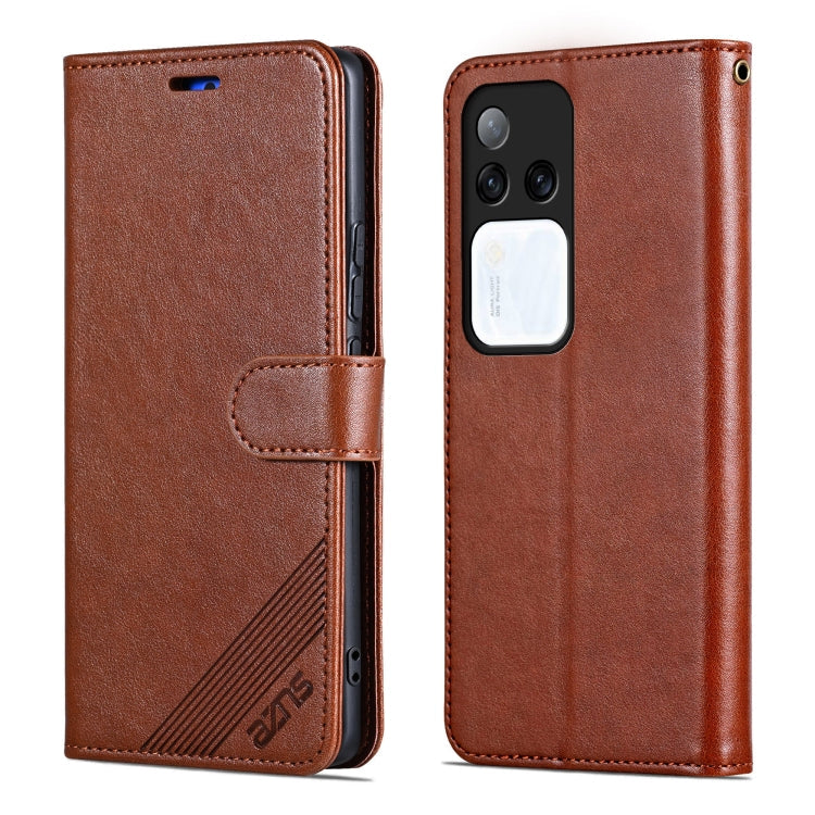 Pour étui de téléphone en cuir rabattable à texture peau de mouton AZNS pour vivo S18 Pro (marron)