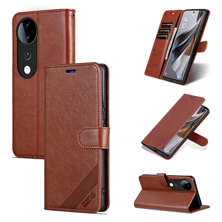 For vivo S19 AZNS Sheepskin Texture Flip Leather Phone Case(Brown)