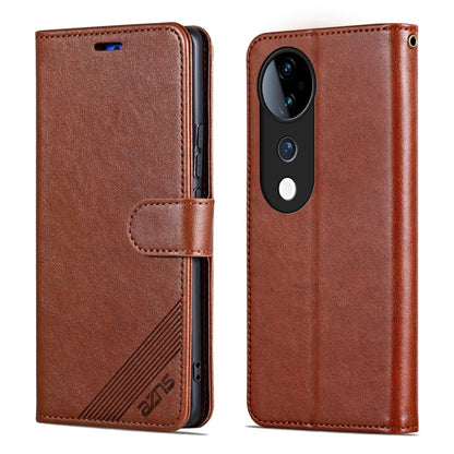 For vivo S19 AZNS Sheepskin Texture Flip Leather Phone Case(Brown)