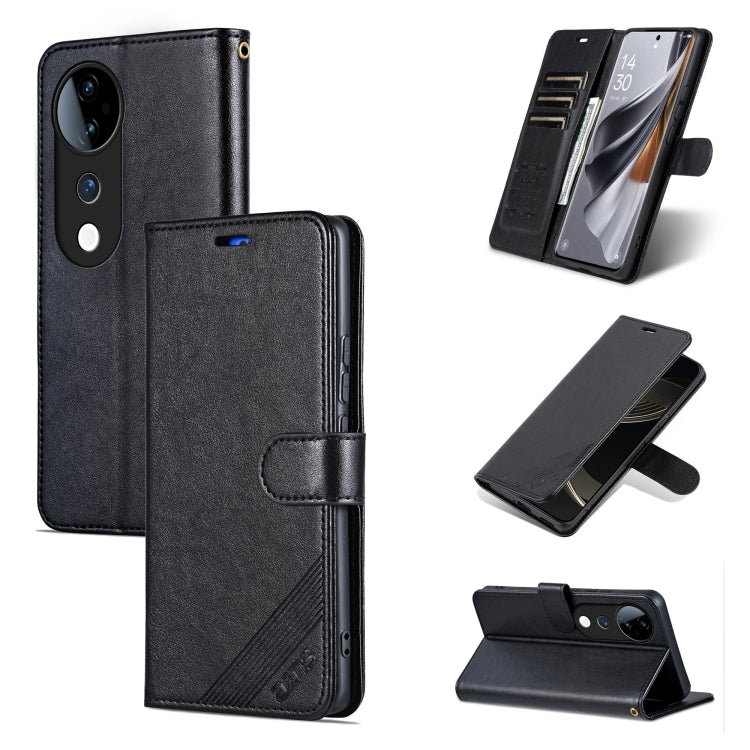 Pour l'étui de téléphone en cuir à rabat texturé en peau de mouton AZNS pour vivo S19 Pro (noir)