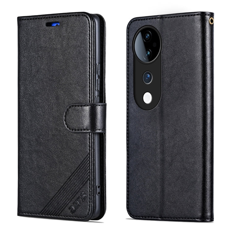Pour l'étui de téléphone en cuir à rabat texturé en peau de mouton AZNS pour vivo S19 Pro (noir)