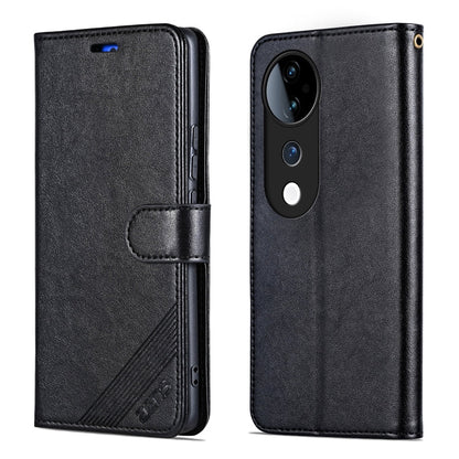 Pour l'étui de téléphone en cuir à rabat texturé en peau de mouton AZNS pour vivo S19 Pro (noir)