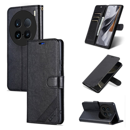 For vivo X100 Ultra AZNS Sheepskin Texture Flip Leather Phone Case(Black)