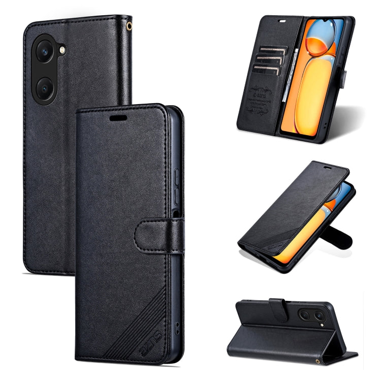 Pour vivo Y37 / Y37m / Y36t 5G Étui de téléphone en cuir à rabat texture peau de mouton AZNS (Noir)