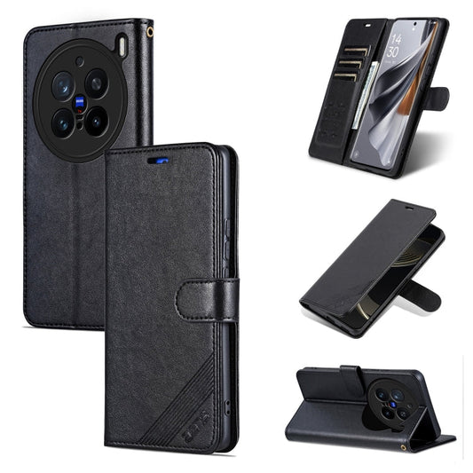 For vivo X200 Pro AZNS Sheepskin Texture Flip Leather Phone Case(Black)