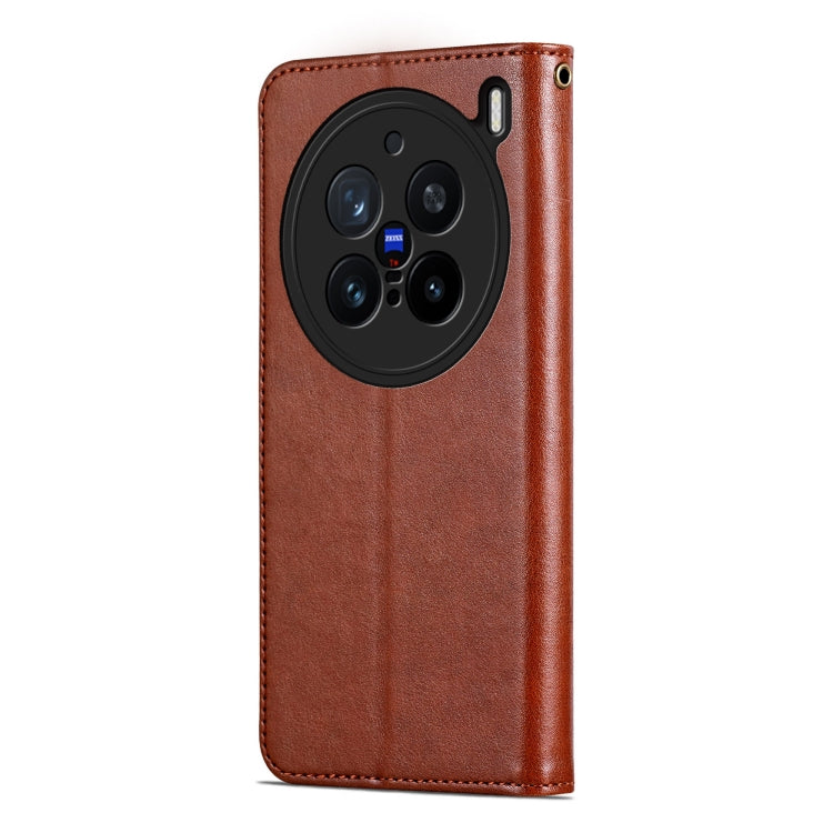 Pour étui de téléphone en cuir rabattable avec texture de peau de mouton AZNS pour vivo X200 Pro (marron)