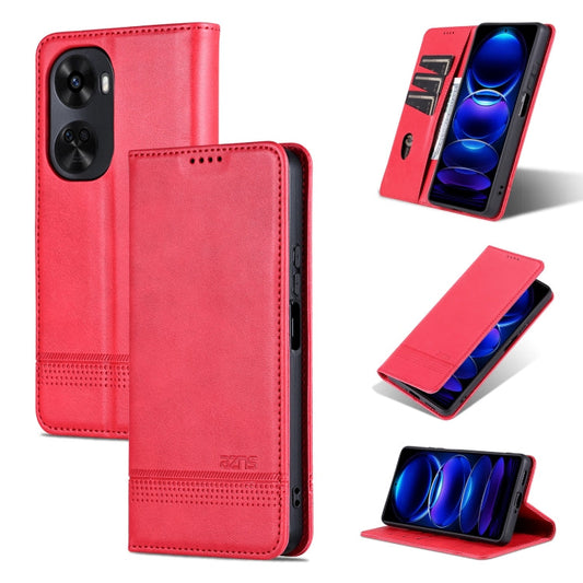 Pour Huawei nova 11 SE AZNS Étui de téléphone en cuir à rabat texturé veau magnétique (Rouge)