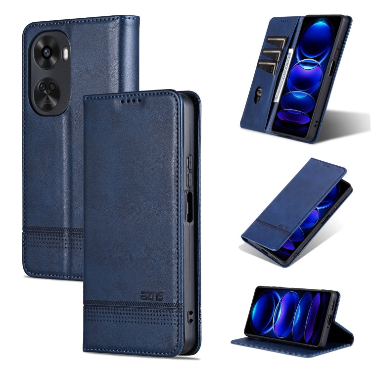 Pour Huawei nova 11 SE AZNS Étui de téléphone en cuir à rabat texturé veau magnétique (Bleu foncé)