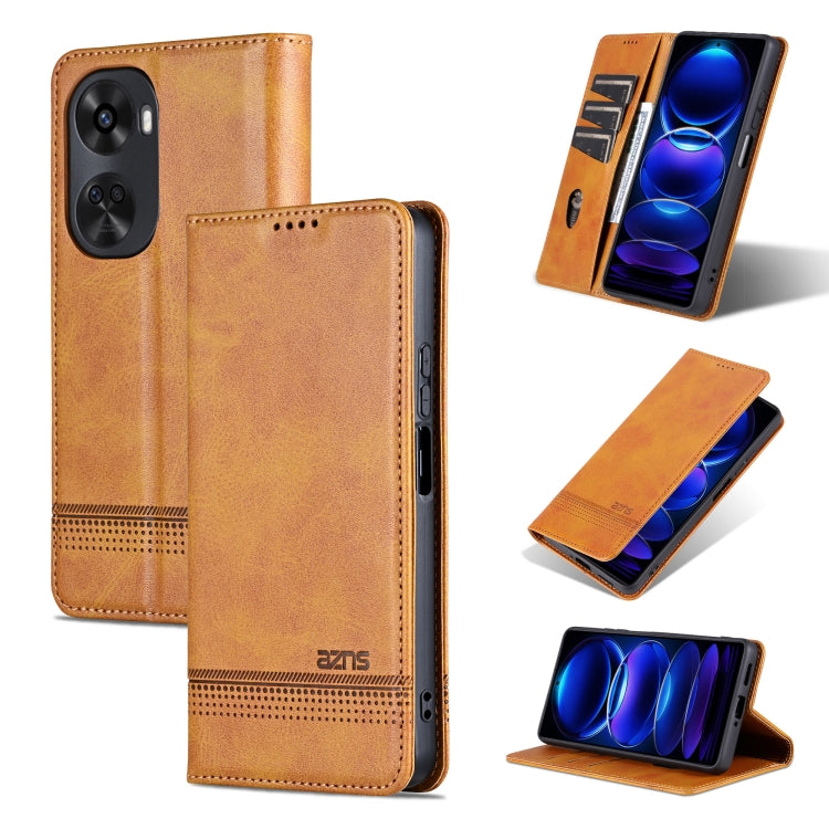 Pour étui de téléphone en cuir rabattable texturé de veau magnétique Huawei nova 11 SE AZNS (marron clair)