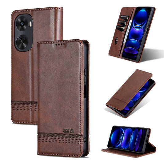 Pour Étui de téléphone en cuir avec rabat texturé en veau magnétique AZNS pour Huawei nova 11 SE (marron foncé)