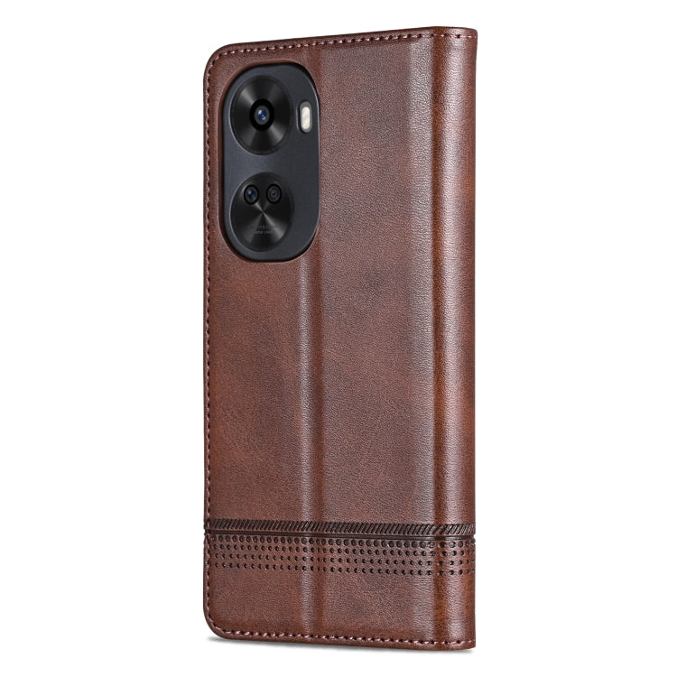 For Huawei nova 11 SE AZNS Magnetic Calf Texture Flip Leather Phone Case(Dark Brown)