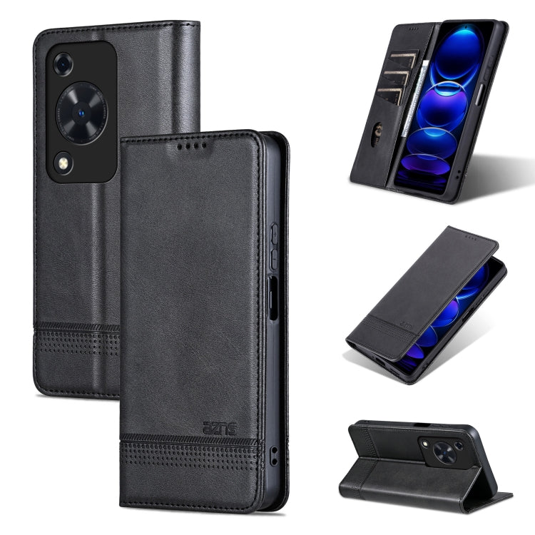 Pour Huawei Enjoy 70, étui de téléphone en cuir à rabat magnétique texturé en veau AZNS (noir)
